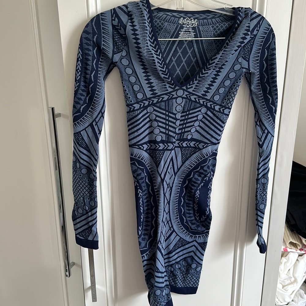 Free people blue patterned body con dress